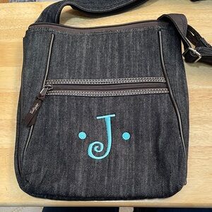 Thirty-One Dark Blue Denim Shoulder Bag with Blue Embroidery